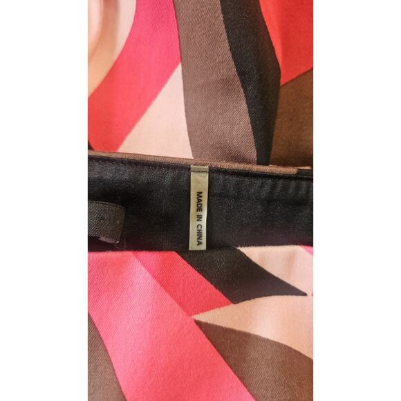 Elie Tahari Skirt Pink Brown Print Drop Waist A-Line Hem Border Women Sz 14 Geo - Picture 11 of 13